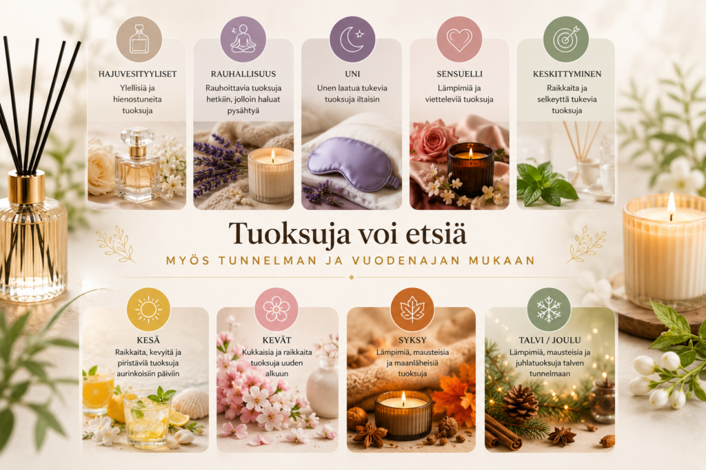 Tuoksuja voi etsia tunnelman ja vuodenajan mukaan